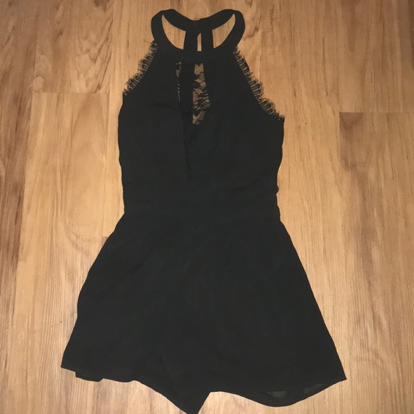 Charlotte Russe Pants - Black lace cut out shorts romper